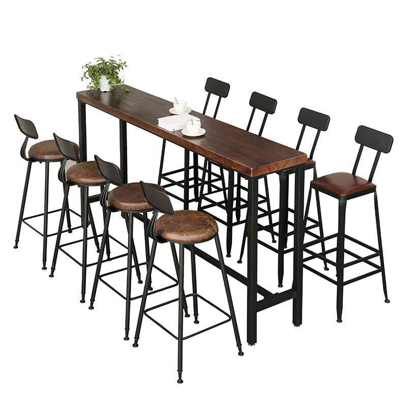Industrial Brown Pub Table Rectangle Solid Wood Bar Height Table with ...