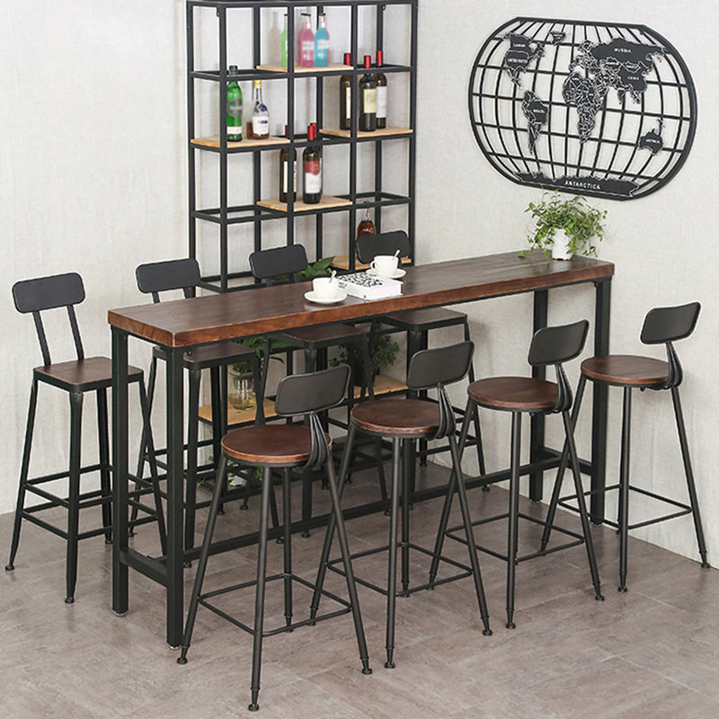 Industrial Brown Pub Table Rectangle Solid Wood Bar Height Table with ...